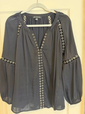 INC International Concepts Black Eyelet-Trim Peasant Blouse